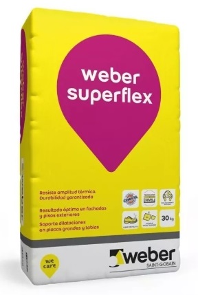 Weber Adhesivo Flexible Porcelanato Impermeable  Superflex 25 Kg