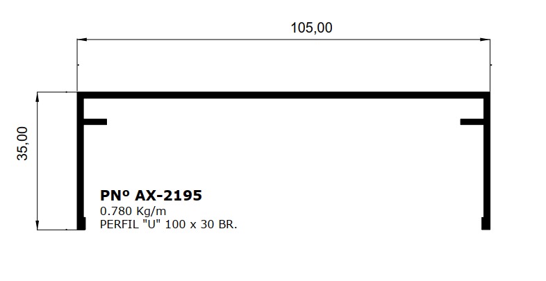 PGU Perfil Aluminio Tipo U 100 x 35 x 1.50mm x 6.8m Kg/ML 0.780