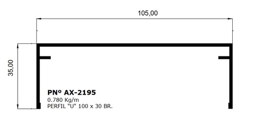 [103234] Perfil tipo u Aluminio PGU 35mm x 105mm x 1,50mm x 6.8m 